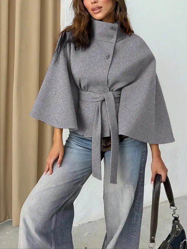 THELMA™ - Women’s Front Buckle Belted Wool Cape Coat for Fall & Winter