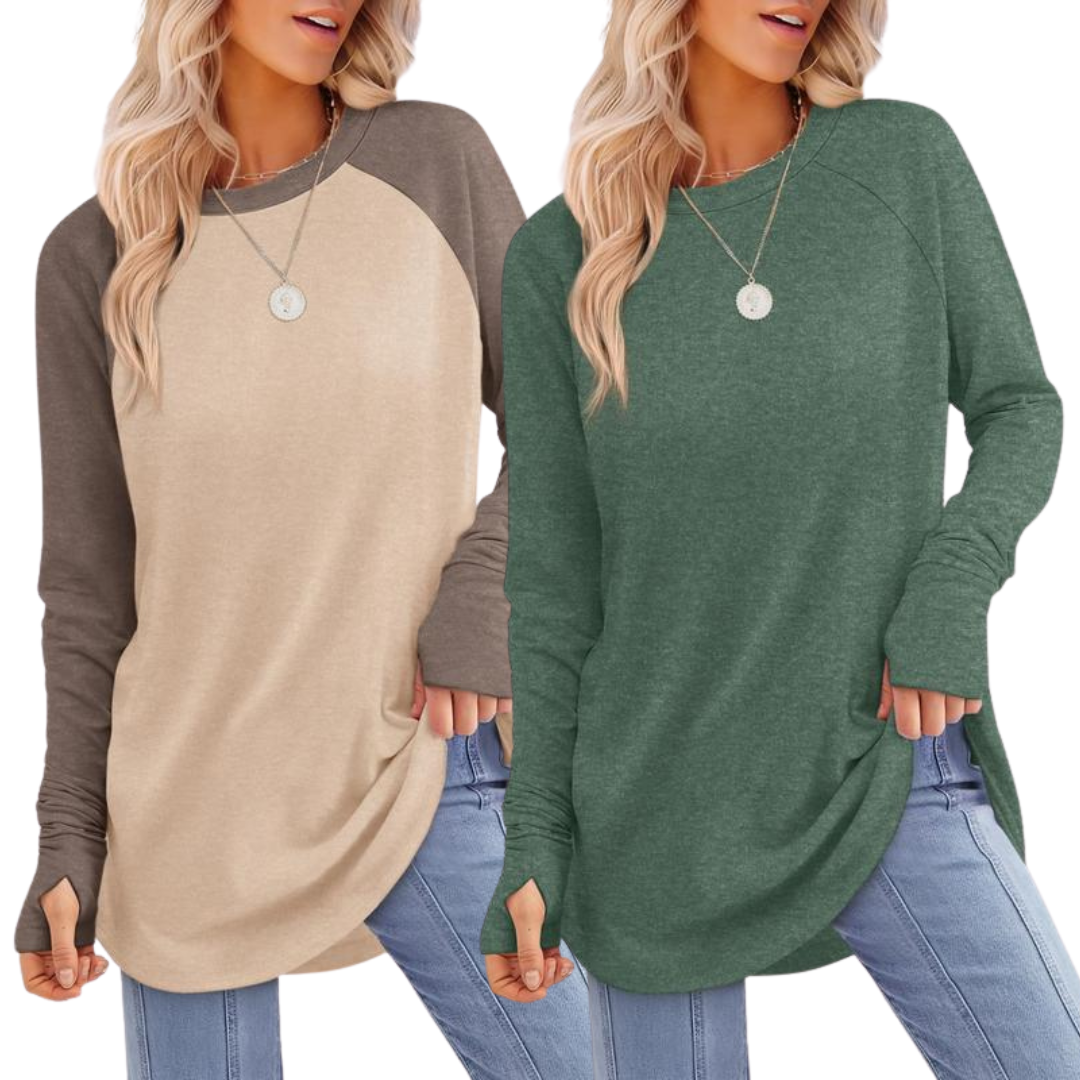 ZARITA™ - Cozy Long Sleeve Tunic Shirt with Thumb Hole